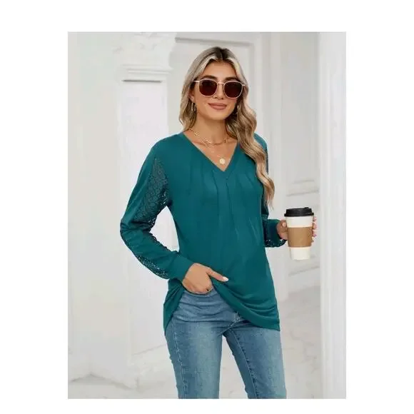 BMJL Womens Tunic Tops Fall Dressy Causal Blouses Lace Long Sleeve Size Large - Picture 4 of 7